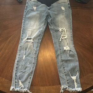PINKBLUSH Medium Wash Distressed Maternity Jeans